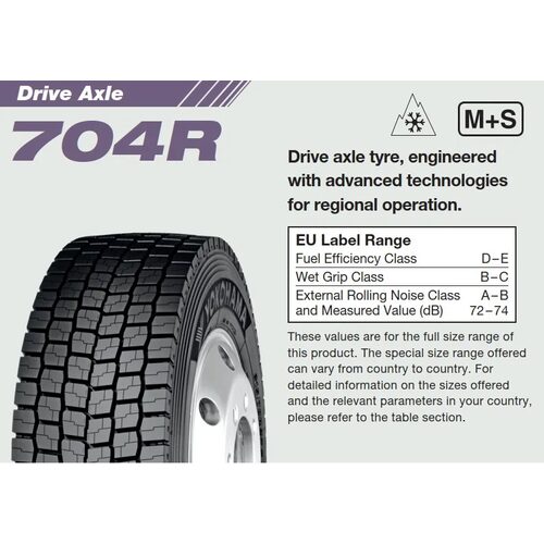 295/80 R22.5 YOKOHAMA 704R 152/148M  (E,C,72)